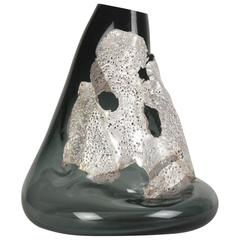 Darcy Miro Contemporary Grey Glass and Silver Vessel