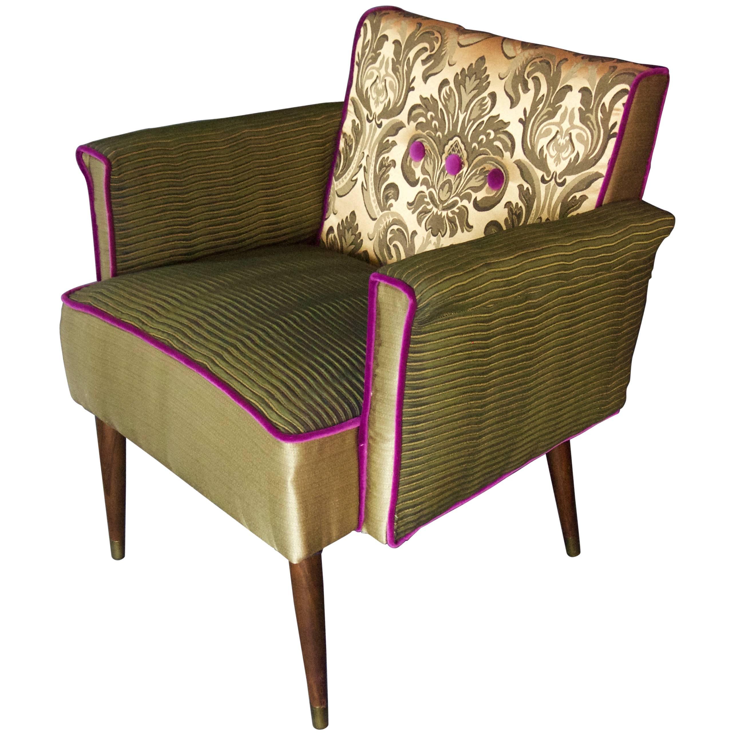 Mid Century Armchair in Forest Green and Gold--in stock