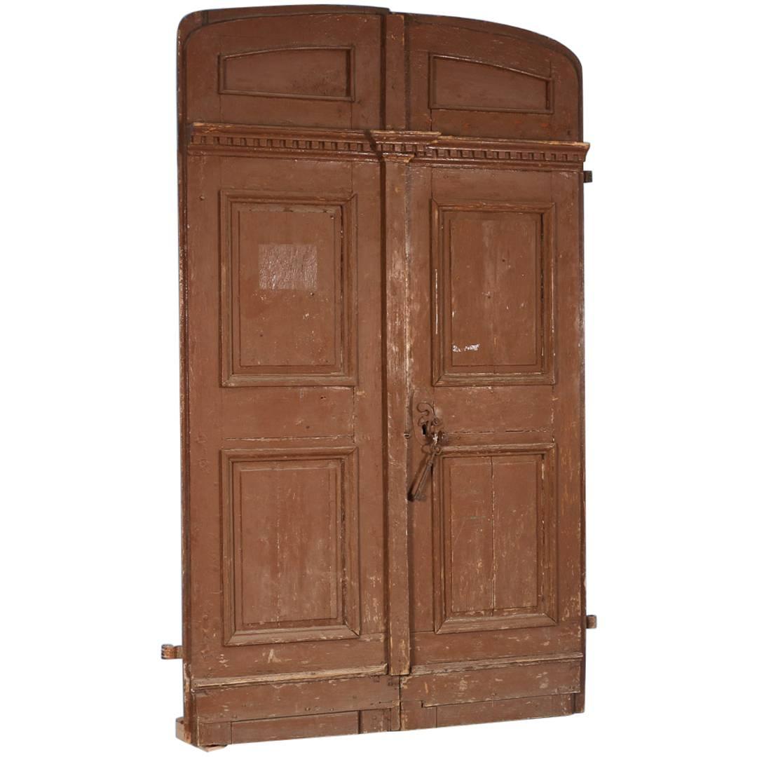 Large Antique French Pine Entry Doors, circa 1820-1840