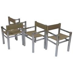 Set of Four 1970s Chrome Sling Dining Chairs