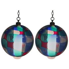 Fantastic Pair of Fulvio Bianconi Murano Glass Sphere Shaped Pendant Lights