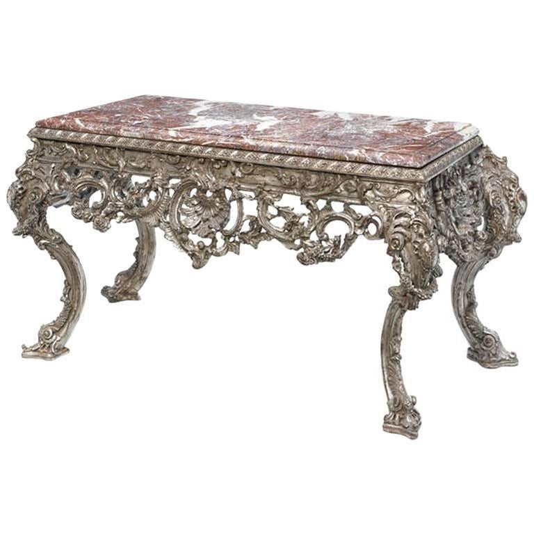 Large Italian Baroque Style Carved Silvered Wood Console For Sale at