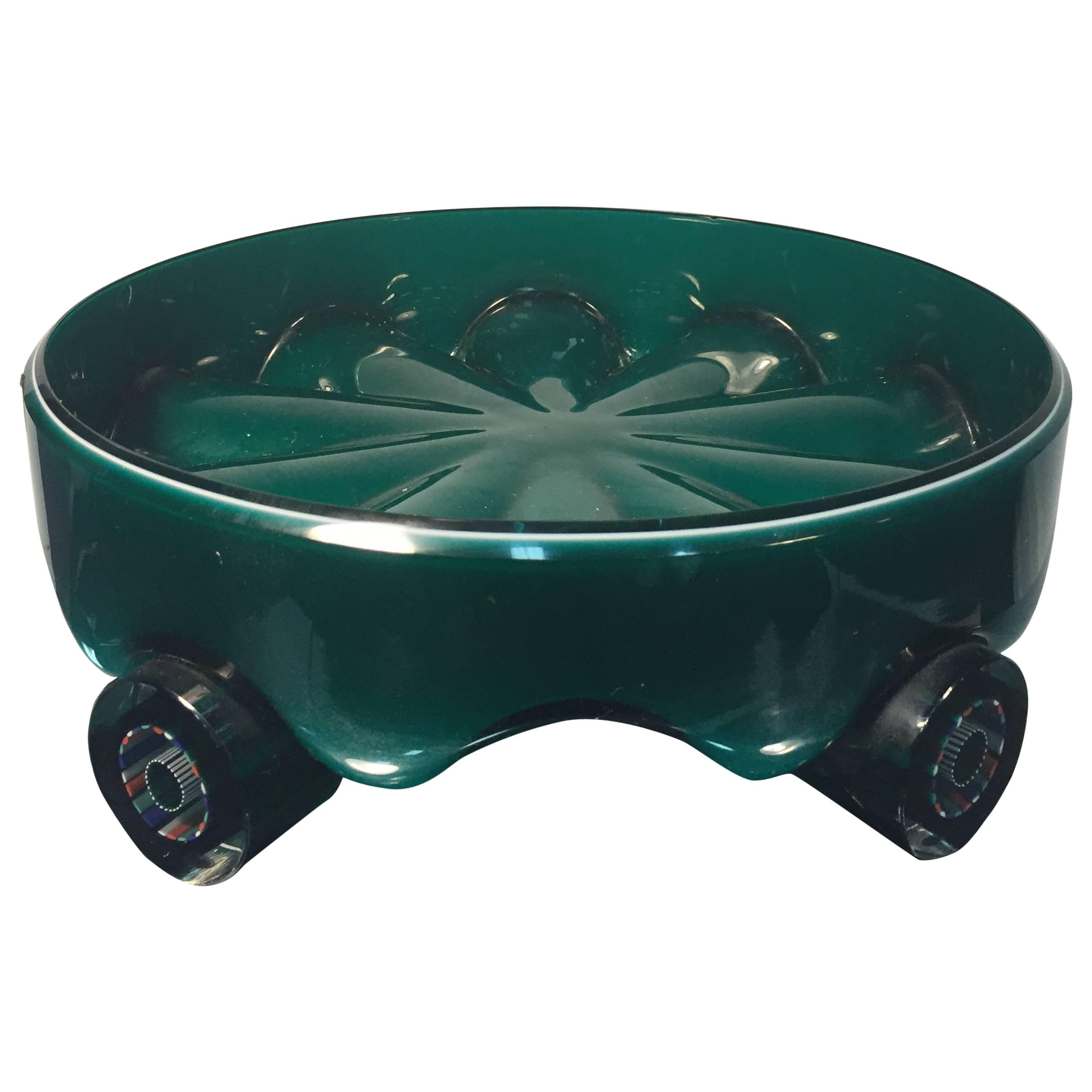 Magnificent Modern Murano Glass Emerald Green Footed Fruit Bowl