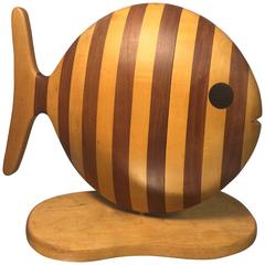 Magnificent Modern Striped Fish Exotic Wood Jewelry Box or Sculpture