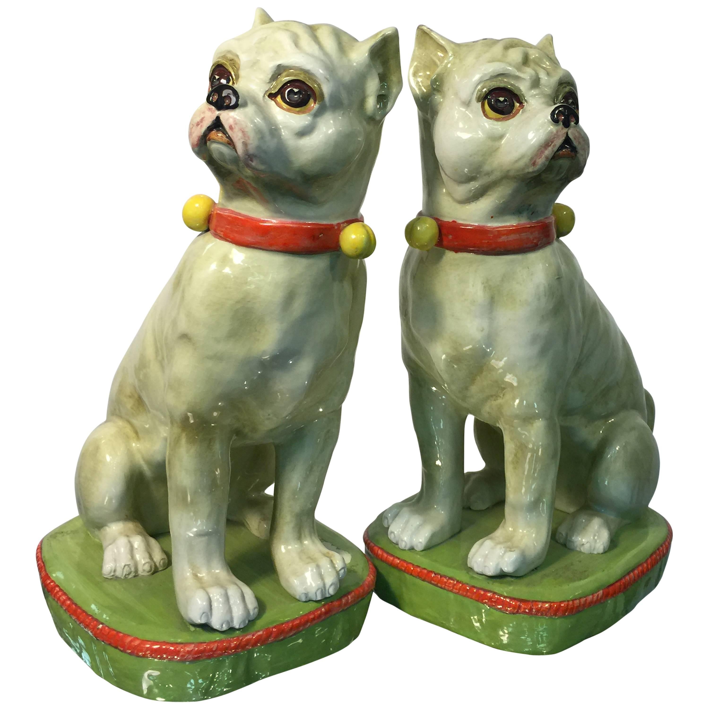 Fantastic Pair of Italian Hand-Painted Ceramic French Bulldog, circa 1960 For Sale
