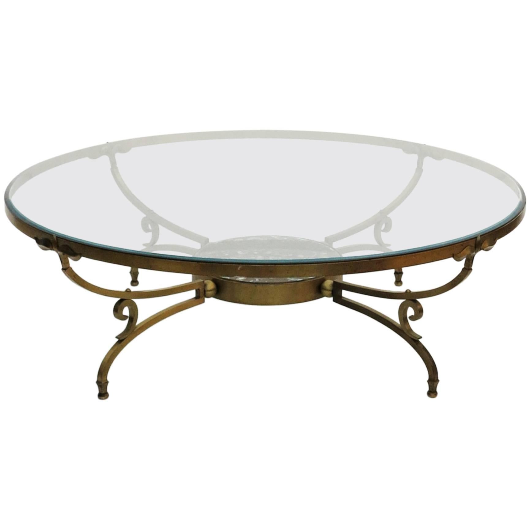 Round Bronze and Glass Coffee Table by Arturo Pani For Sale