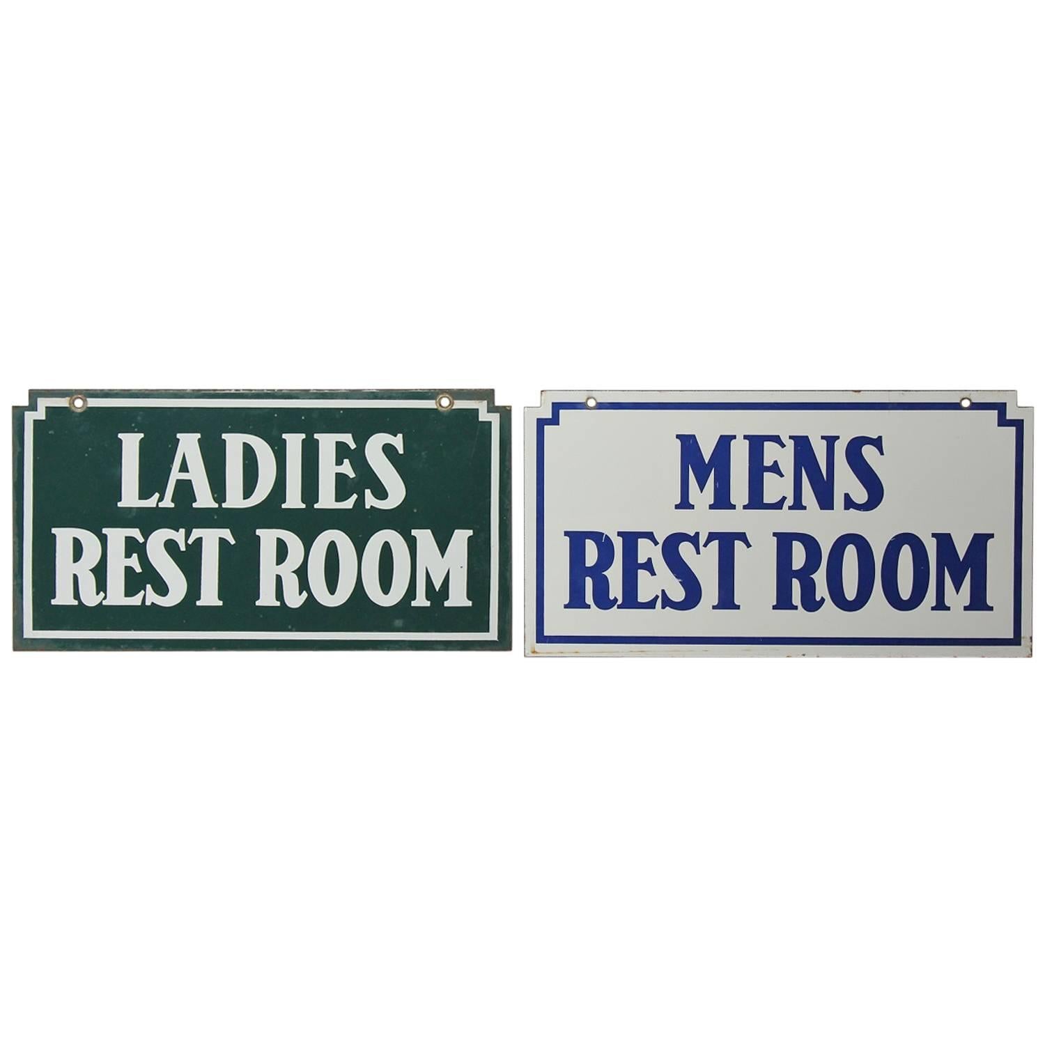 1930s American Gas Station Enamel Restroom Signs For Sale