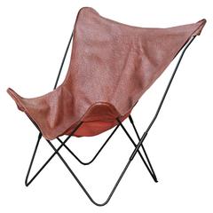Ostrich Grain Leather Butterfly Hardoy Lounge Chair, Vintage 7