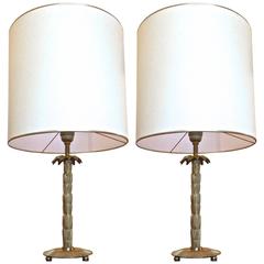 Maison Baguès Rare Superb Gold Bronze Pair of Refined Palm Table Lamps 10