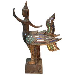 Large Antique Thai Wood Sculpture of Kinnara 6