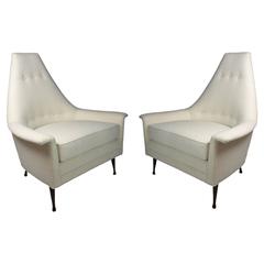 Pair of Stunning White Mid-Century Lounge Chairs Attributed to Ben Seibel