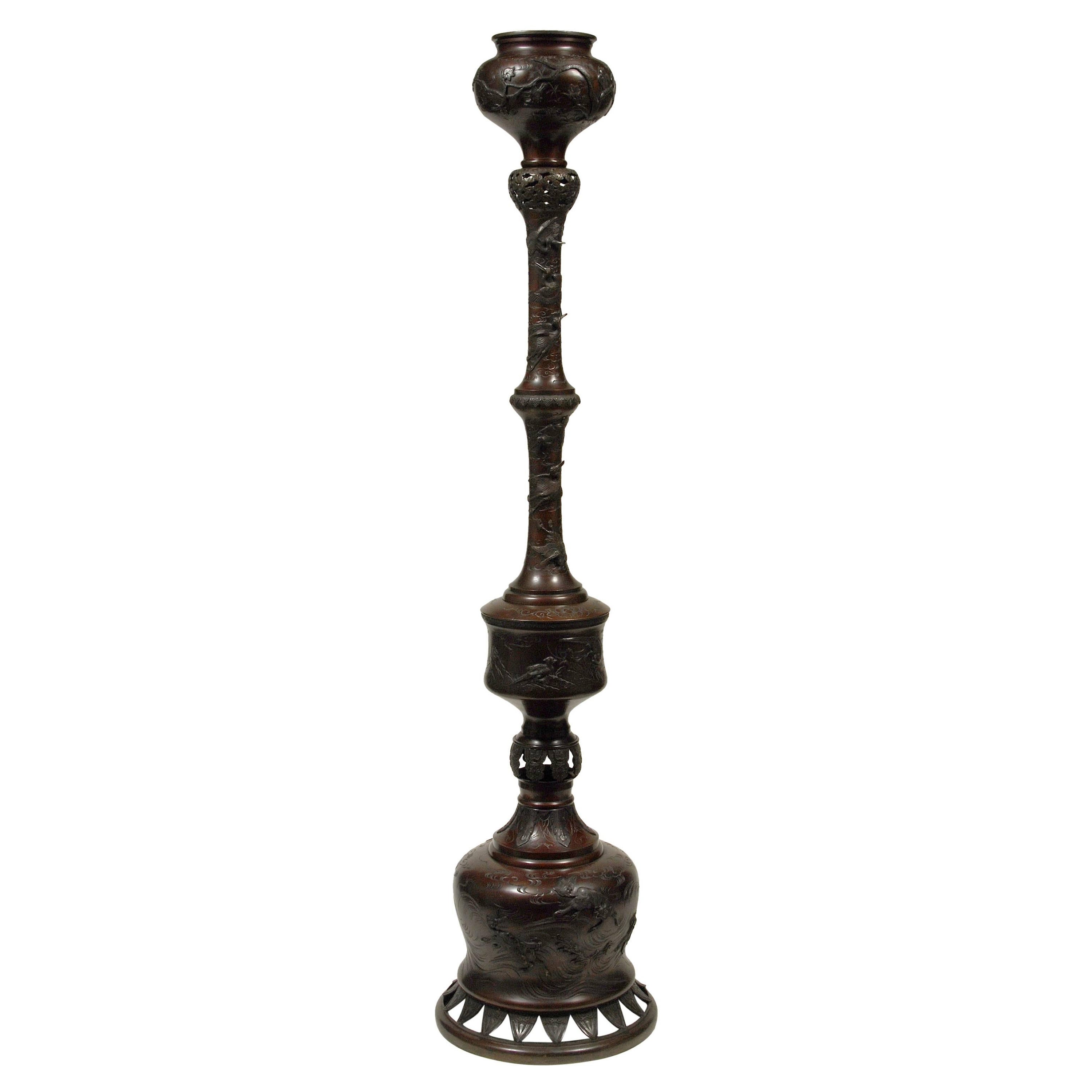 19th Century Antique Japanese Meiji Bronze Floor Lamp For Sale
