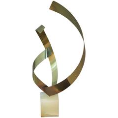 Curtis Jere Flame/ Ribbon Sculpture with Onyx Base