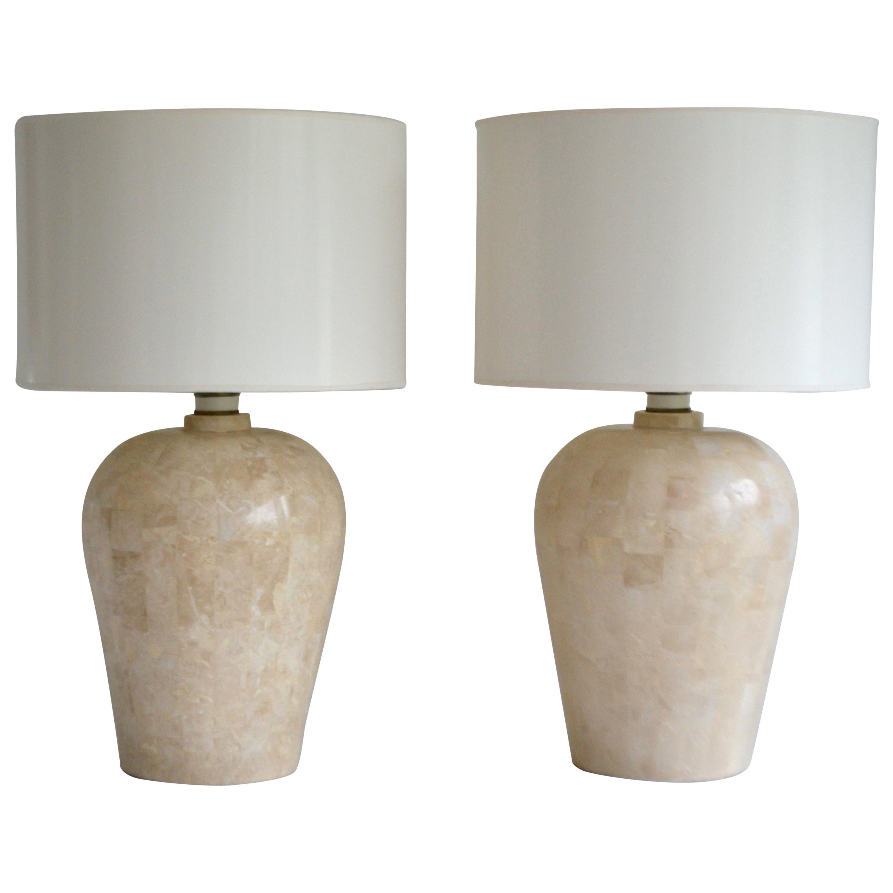 Pair of Postmodern Tessellated Stone Table Lamps For Sale
