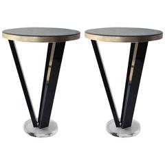 Vintage Pair of Lucite Side Tables with Mirrored Top