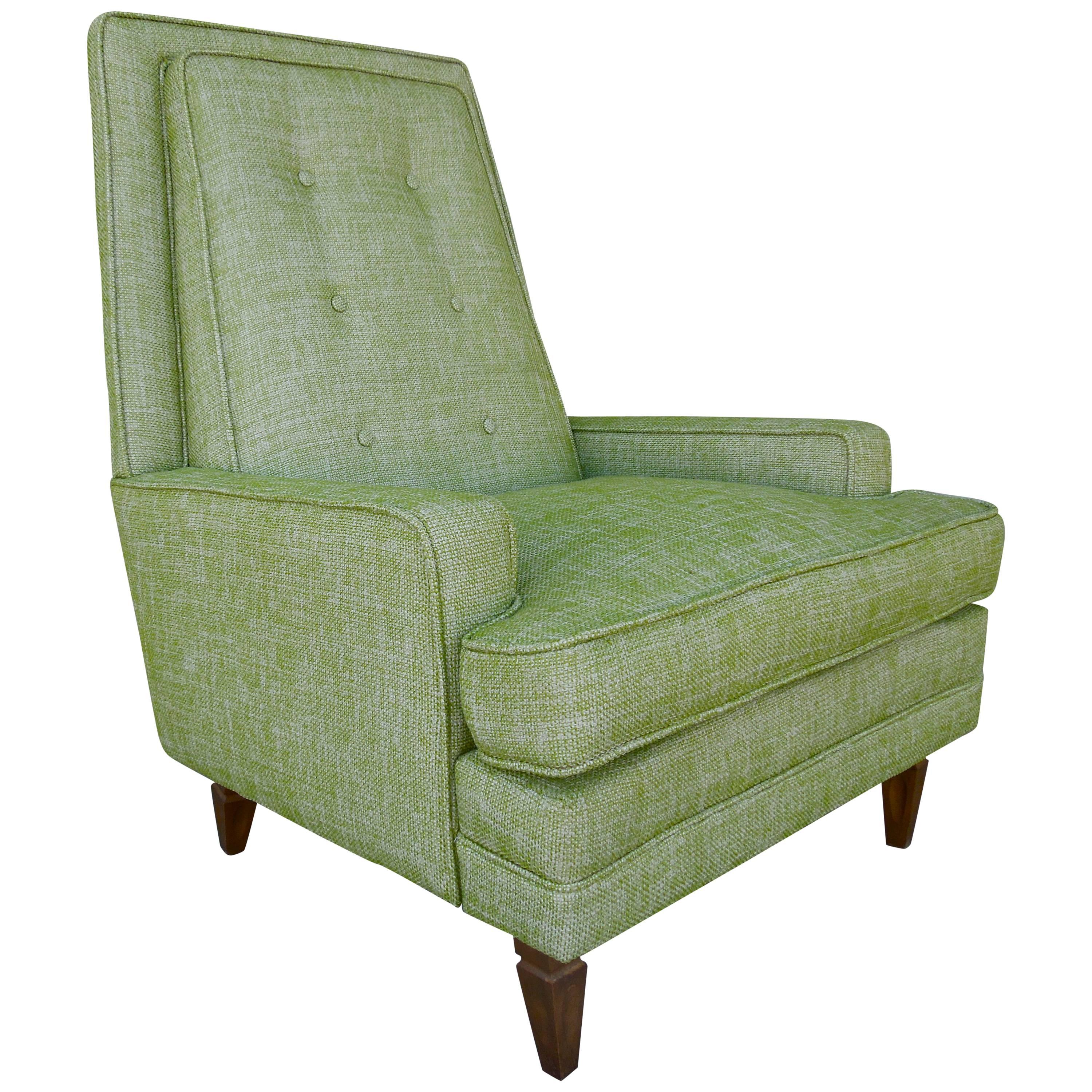 1960s Modern Tailored Armchair in New High End Lime Linen Tweed Fabric