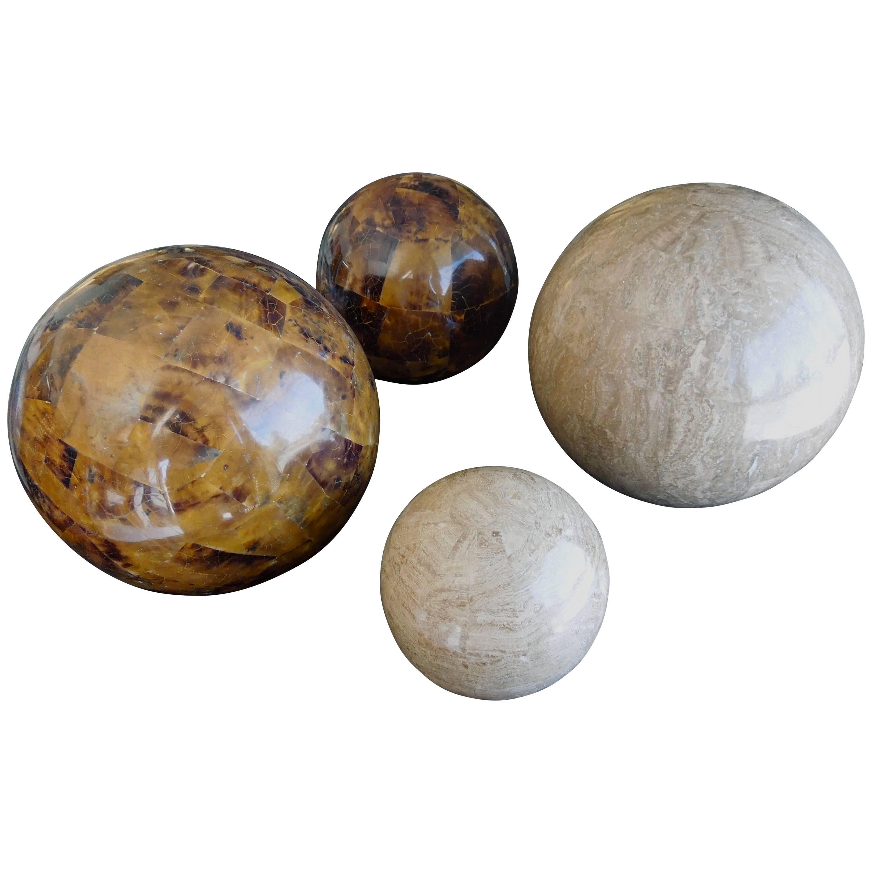 Set of Four Maitland Smith Tessellated Stone Spheres