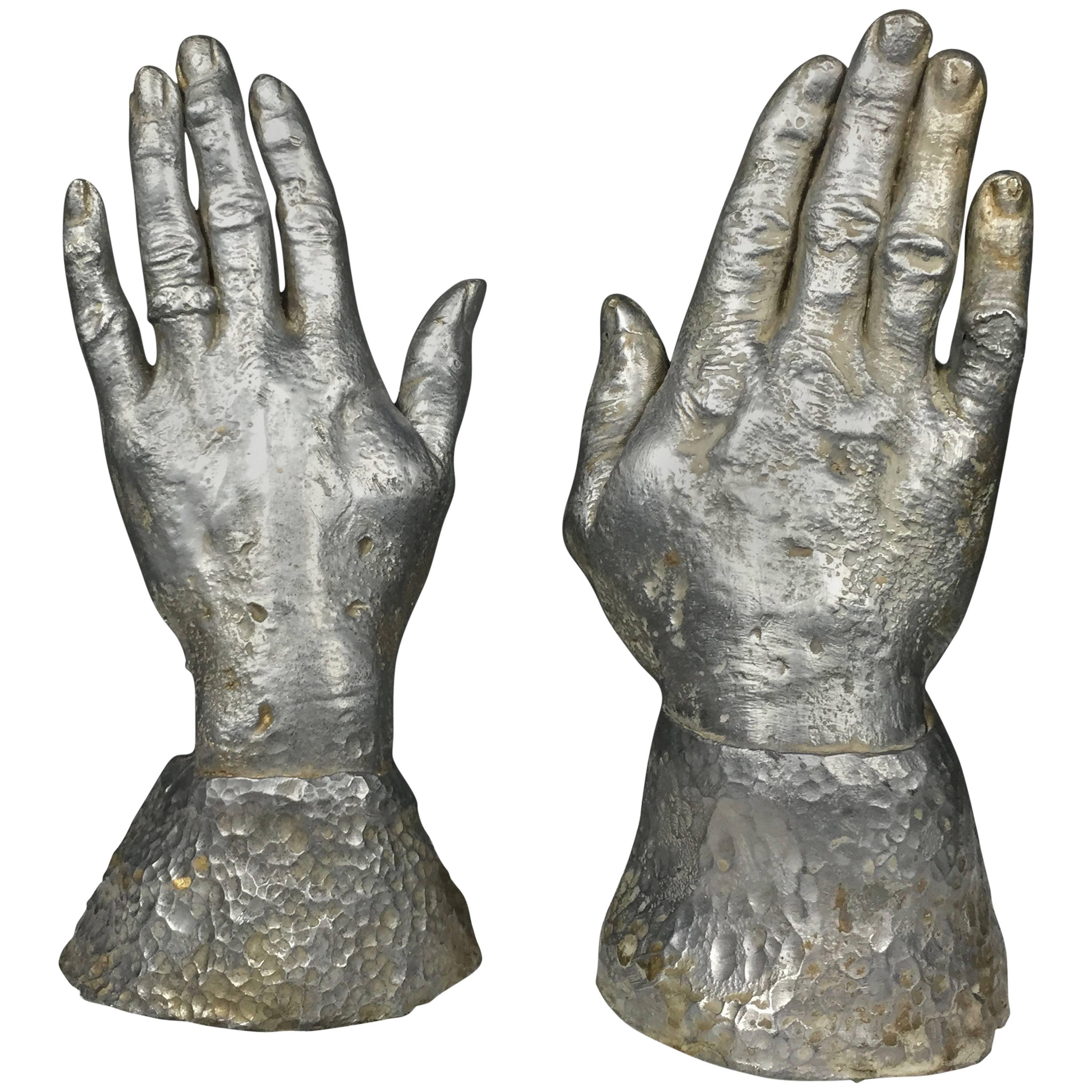 Solid Lead Sculpture Bookends of Two Hands, USA, 1970s For Sale
