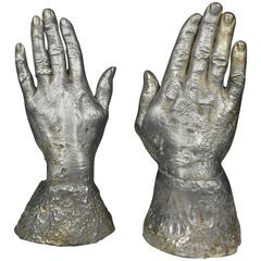 Solid Lead Sculpture Bookends of Two Hands, USA, 1970s 3