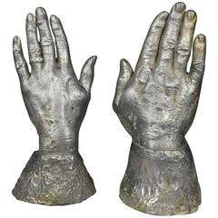 Solid Lead Sculpture Bookends of Two Hands, USA, 1970s