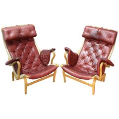 Pair of Bruno Mathsson Pernilla Lounge Chairs with Ottoman for DUX