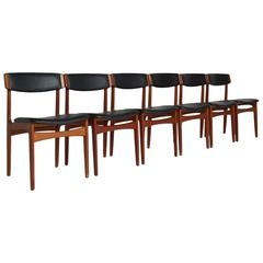 Set of Six Black Leather Danish Modern Dining Chairs - ON SALE
