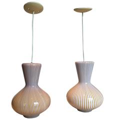 Pair of Venini Pendant Lights by Massimo Vignelli