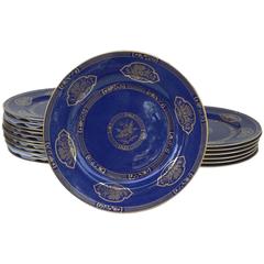 Wedgwood Bone China Set of 18 Powder-Blue Ground Dinner Plates, circa 1900 
