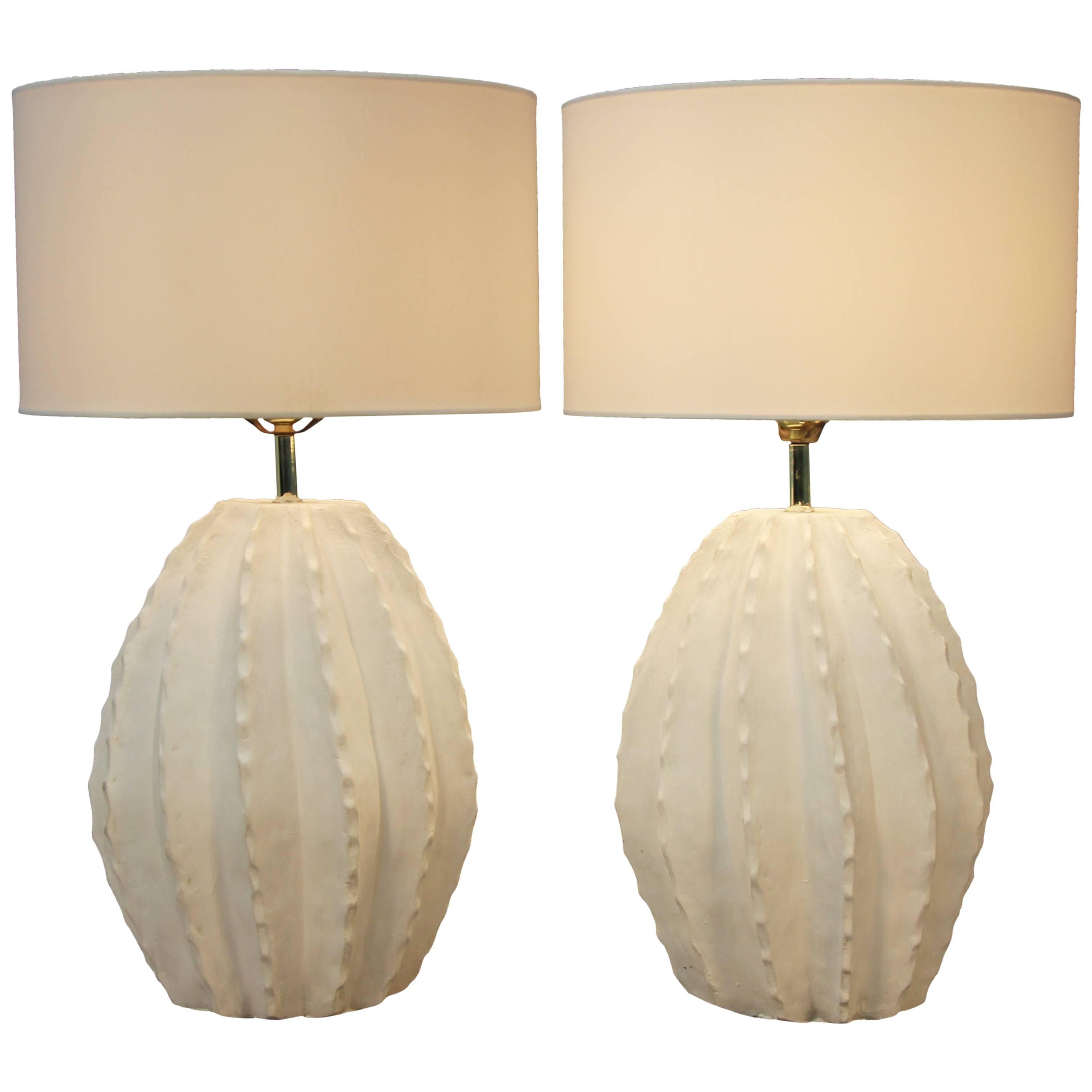 Pair of Vintage Cactus Ceramic Lamps