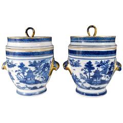 Antique Chinese Blue and White Fruit Coolers, Liners and Covers, circa 1790-1810