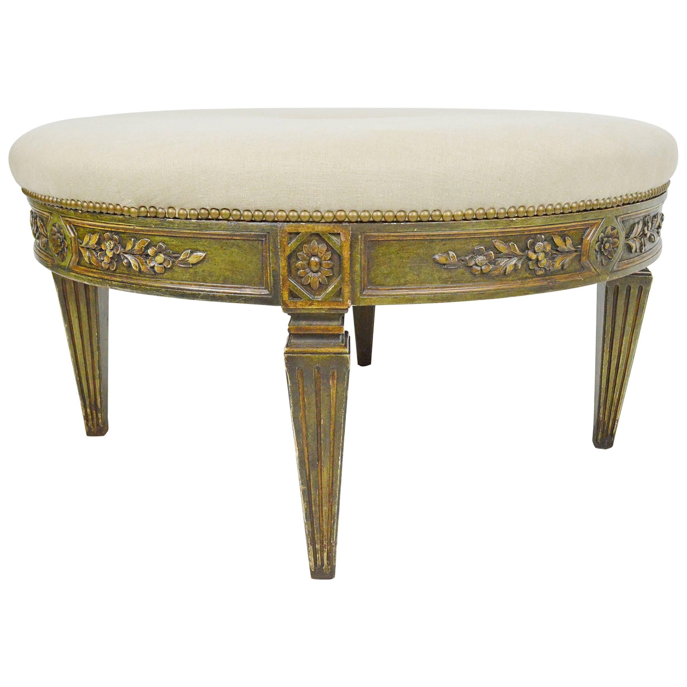 French Neoclassical Style Carved Wood and Painted Ottoman For Sale