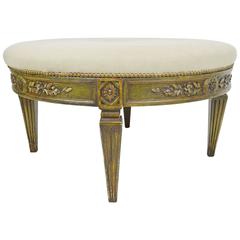 French Neoclassical Style Carved Wood and Painted Ottoman