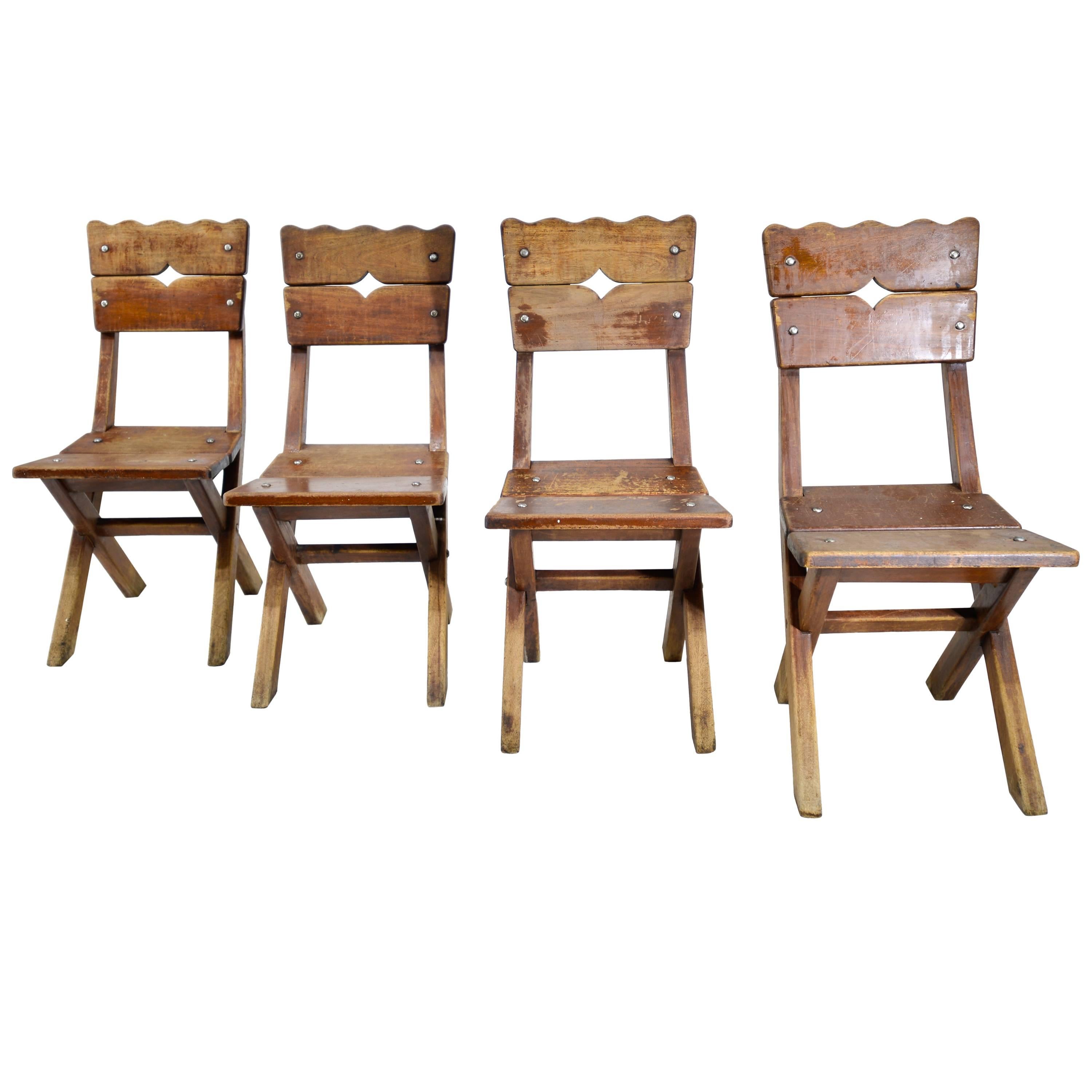 Set of Four Mexican Mahogany Chairs For Sale