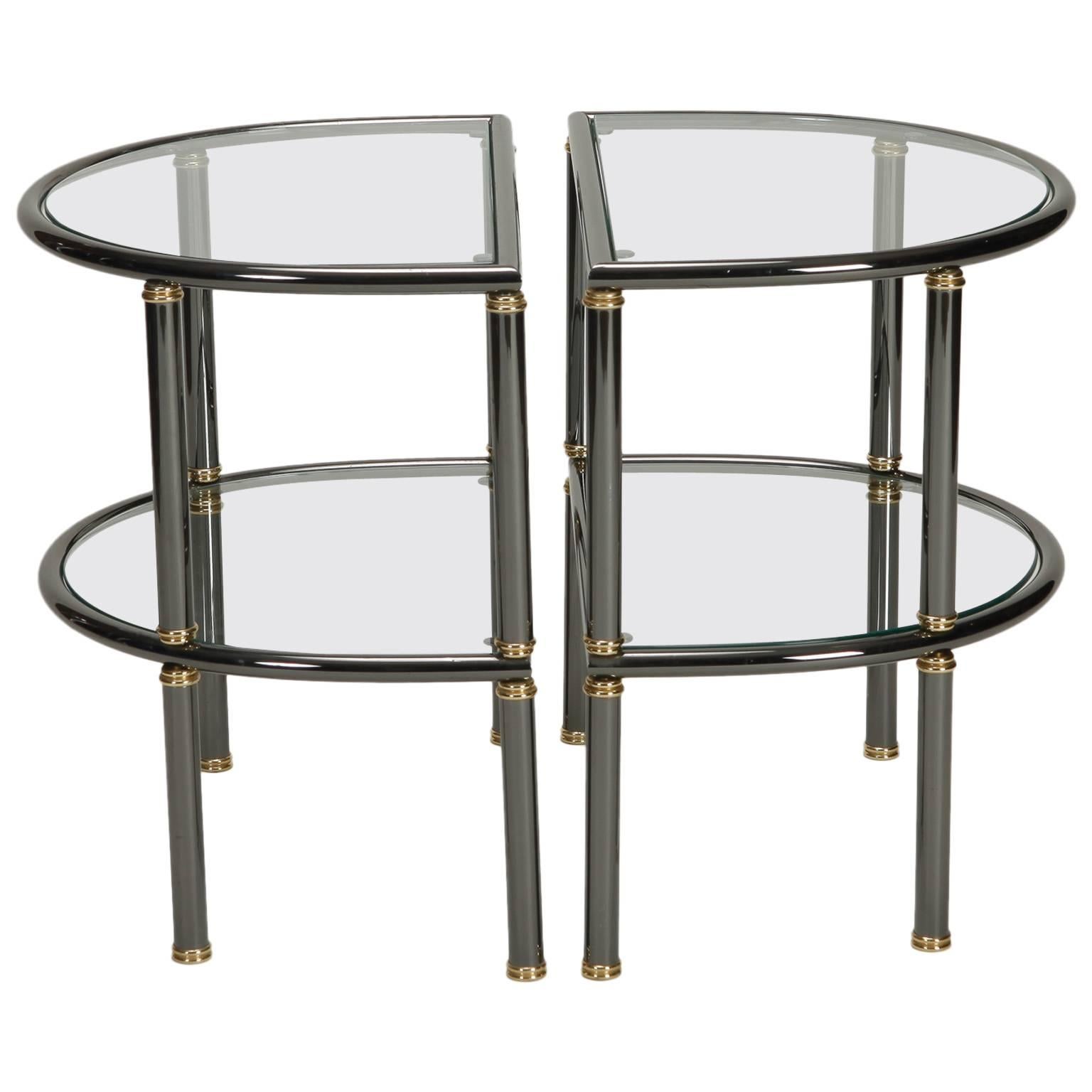 Beistelltische aus Metall und Glas aus der Mitte des Jahrhunderts von Demilune Gun, Paar im Angebot