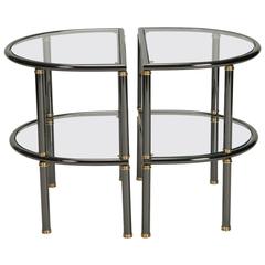 Pair of Mid-Century Demilune Gun Metal and Glass Side Tables 11