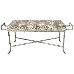 Mid-Century Iron Faux Bamboo Silver Leafed Bench
