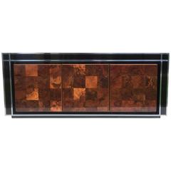 Italian Burl wood and lacquer Credenza with Chrome Details