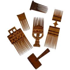 Collection of Six Carved 'Yoruba' Hardwood Tribal Combs