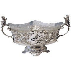 Silver Austrian Huge Flower Bowl Original Glass Karl Jedlicka Vienna, circa 1900