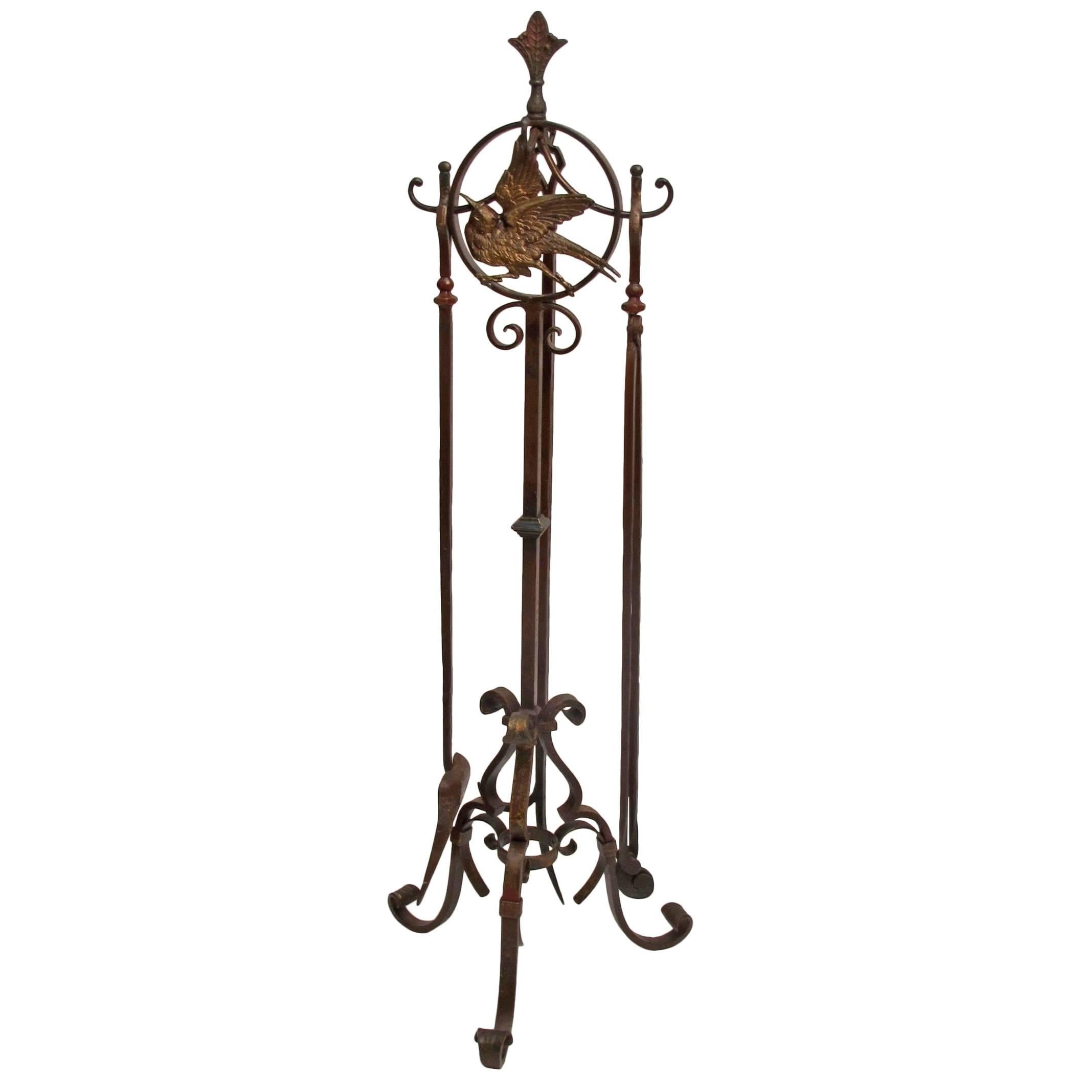 Arts & Crafts Iron Fireplace Stand and Tools
