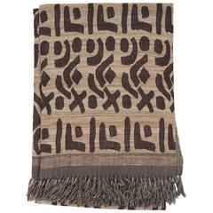 Indian Hand Woven Throw. Oatmeal and Brown. Kuba Design. Wool and Raw Silk. 7