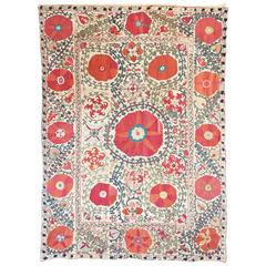 Antique Bukhara Suzani Textile with Oranges and Pinks