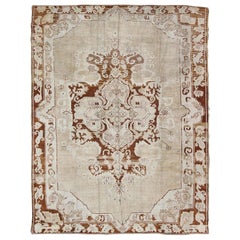 Vintage Turkish Oushak Carpet with Medallion in Sienna, Mocha and Bone Colors