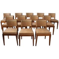 Set of 12 Fine French Art Deco Walnut Dining Chairs