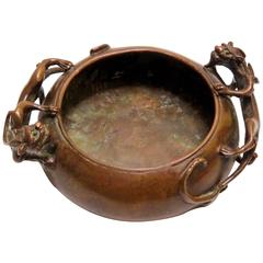 Antique Bronze Incense Burner or Washer, Qing Dynasty, Signed