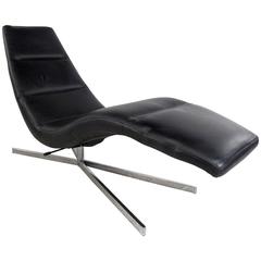 Danish Modern Leather Chaise Lounge, Swivel Lounge Chair