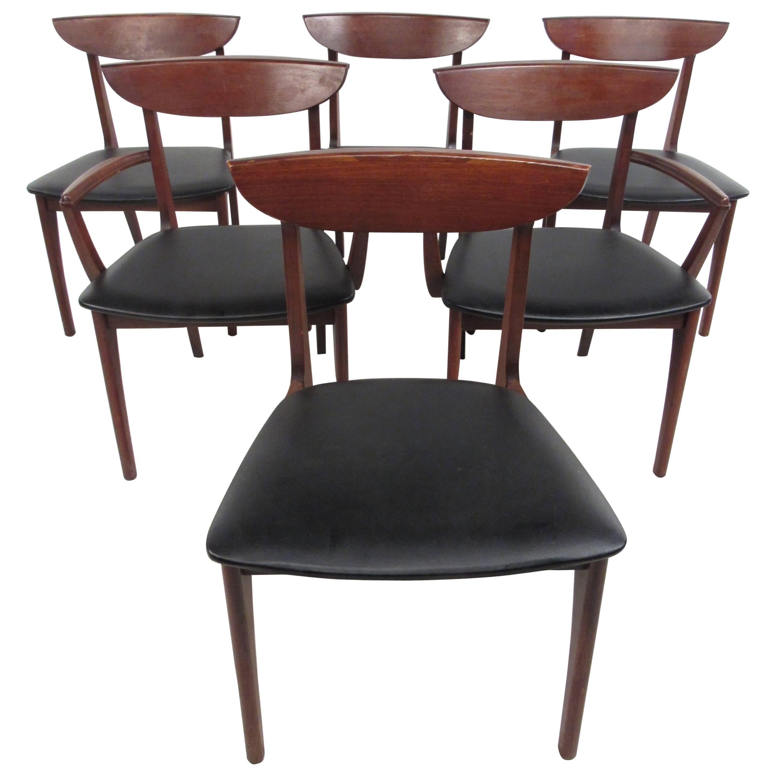 Six Mid-Century Modern Walnut Dining Chairs