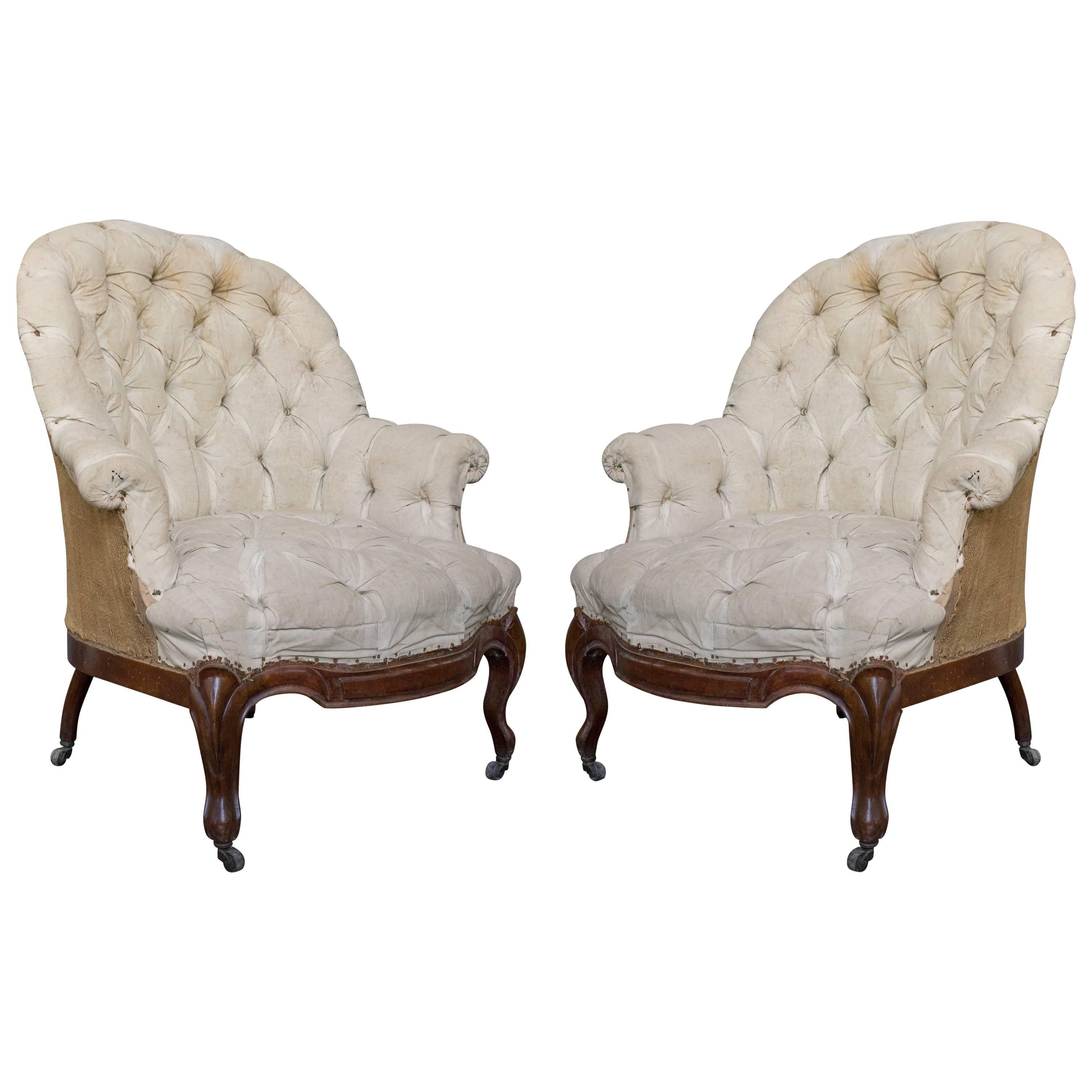 Pair of Large French 19th Century Armchairs with Cabriole Legs