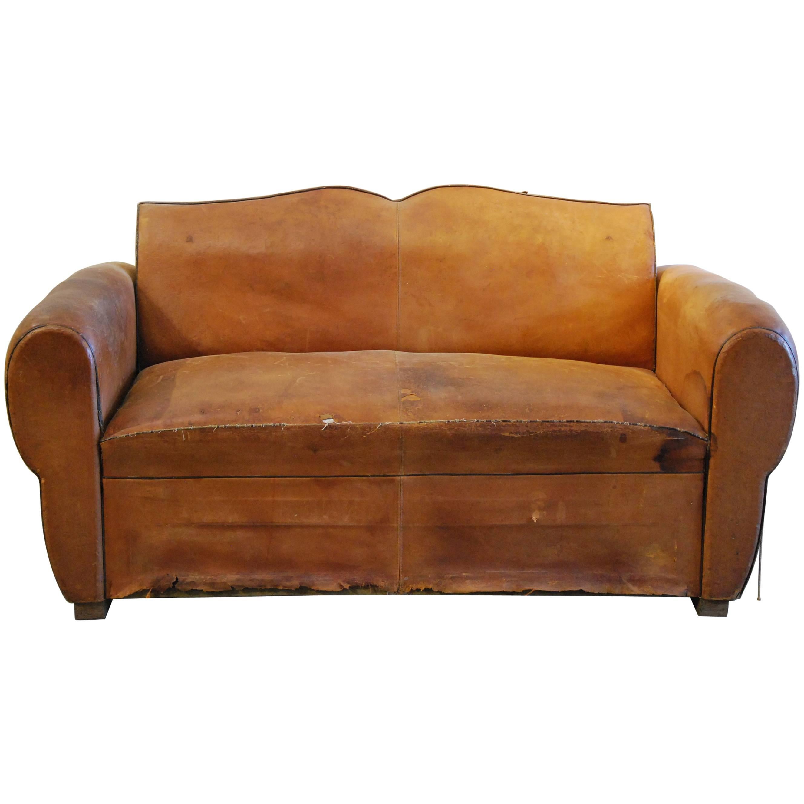 French Leather Sofa, 1920