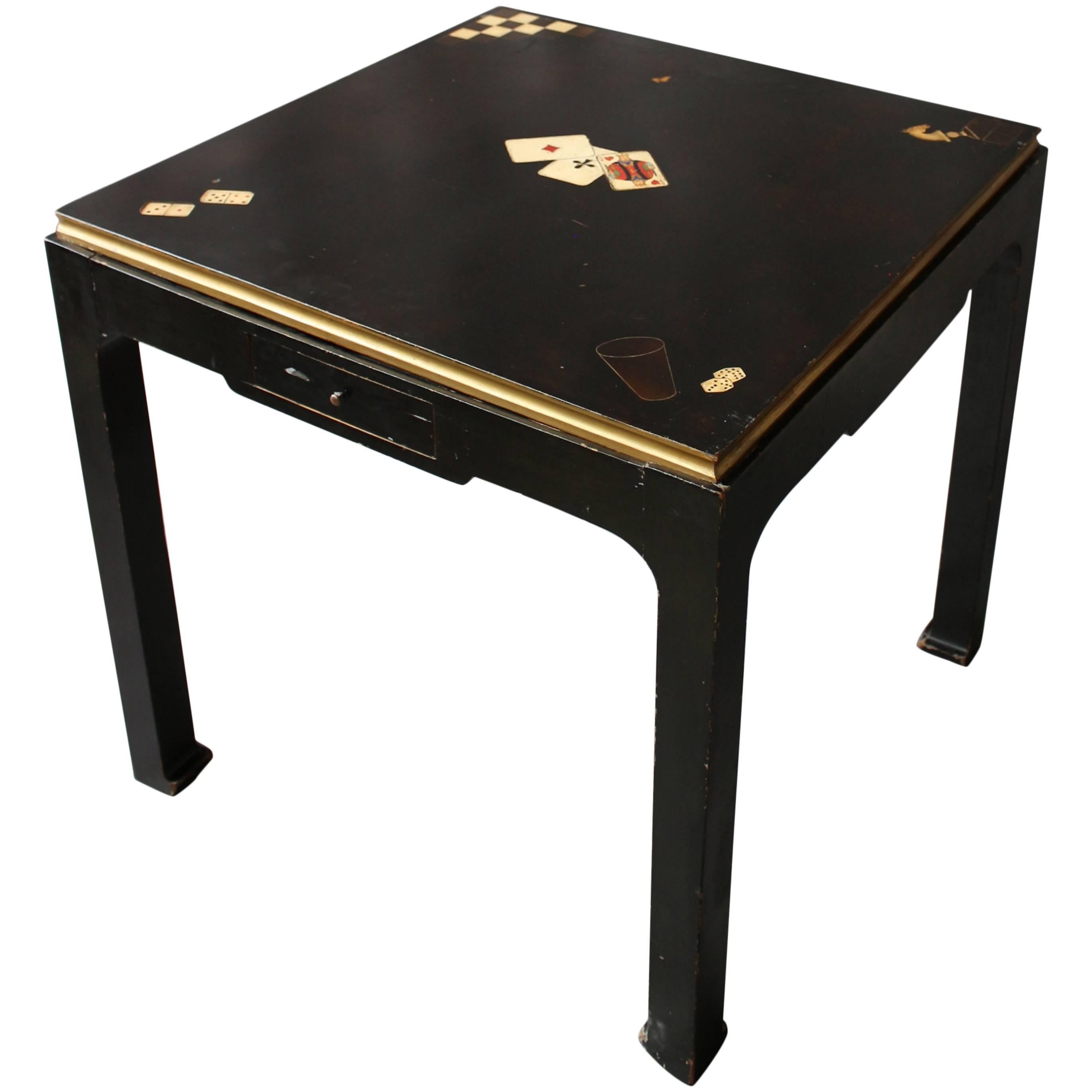 Fine French Art Deco Black Lacquered Game Table